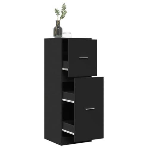 HETFTJN Apothekerschrank Schwarz Holzwerkstoff 40x41x118 cm mit 3 Schubladen Stauraum Organizer für Küche Wohnzimmer und Büro von HETFTJN