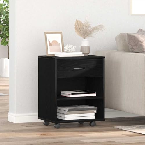 HETFTJN Aufbewahrungsschrank Moderner Schrank aus Eichenholz mit 3 Fächern und Rollen 46x36x59 cm Praktischer Stauraum für Büro Wohnzimmer und Werkstatt von HETFTJN