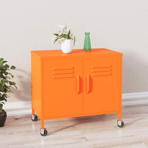 HETFTJN Aufbewahrungsschrank Orange 60x 35 x 56 cm Stahlschrank mit Rollen und Ablage Robust & Praktisch für Büro Wohnzimmer und Garten von HETFTJN