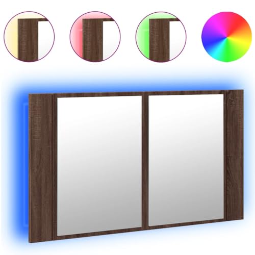 HETFTJN Badezimmermöbel Badezimmerschrank Schmal Badregal Badmöbel - LED-Spiegelschrank Braun Eichen-Optik 80x12x45 cm Acryl für Badezimmer Wohnzimmer Flur Küche von HETFTJN