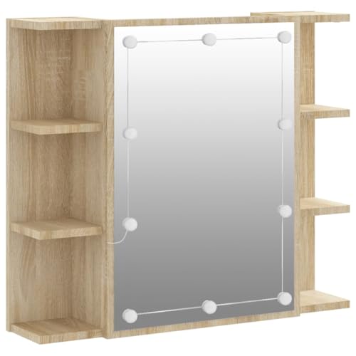 HETFTJN Badezimmermöbel Medizinschrank Apothekerschrank Küche Badmöbel - Spiegelschrank mit LED Sonoma-Eiche 70x16,5x60 cm für Wohnzimmer Küche Badezimmer Flur HETFTJN Badezimmermöbel Medizinschrank Apothekerschrank Küche Badmöbel - Spiegelschrank mit LED Sonoma-Eiche 70x16,5x60 cm für Wohnzimmer Küche Badezimmer Flur von HETFTJN