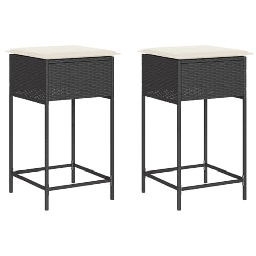 HETFTJN Balkon Möbel Gartensessel Loungesessel Outdoor Balkonstühle - Garten-Barhocker mit Kissen 2 STK. Schwarz Poly Rattan für Garten Balkon Terrasse Pool von HETFTJN