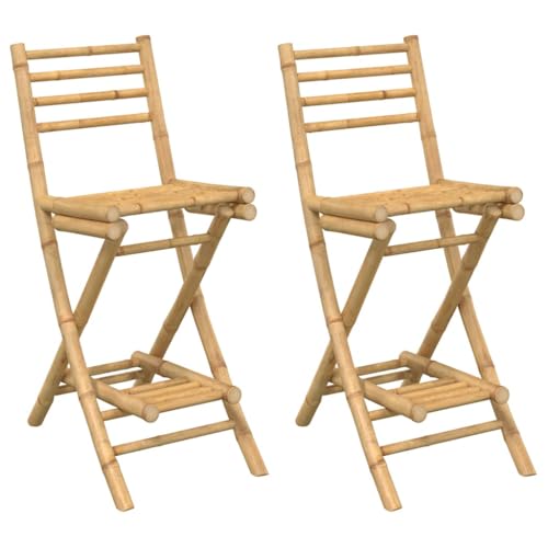 HETFTJN Balkon Möbel Gartenstuhl Loungesessel Outdoor Camping Stuhl - Outdoor-Barhocker mit Fußstützen 2 STK. Klappbar Bambus für Pool Garten Terrasse Bar von HETFTJN