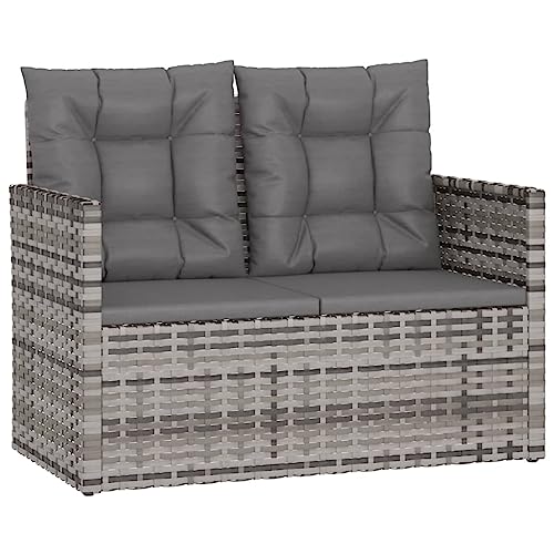 HETFTJN Balkonbank Kleiner Balkon Gartenbank Garderobenbank Balkon Sessel - Gartenbank mit Kissen Grau 105 cm Poly Rattan für Garten Balkon Park Terrassen von HETFTJN