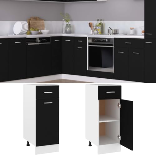 HETFTJN Barschrank Küchenunterschrank Küchenschränke Vorratsschrank - Schubunterschrank Schwarz 30x46x81,5 cm Holzwerkstoff für Küche Esszimmer Wohnzimmer Badezimmer von HETFTJN