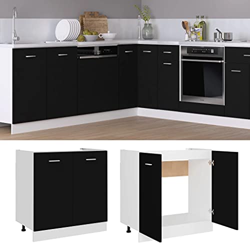 HETFTJN Barschrank Küchenunterschrank Küchenschränke Vorratsschrank - Spülenunterschrank Schwarz 80x46x81,5 cm Holzwerkstoff für Küche Esszimmer Wohnzimmer Badezimmer von HETFTJN