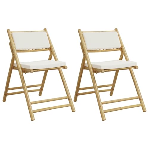 HETFTJN Barstühle Barhocker Gartenstuhl Gartenmöbel - Bistrostühle 2 STK. Klappbar mit Cremeweißen Kissen Bambus für Outdoor Balkon Pool Bar HETFTJN Barstühle Barhocker Gartenstuhl Gartenmöbel - Bistrostühle 2 STK. Klappbar mit Cremeweißen Kissen Bambus für Outdoor Balkon Pool Bar von HETFTJN