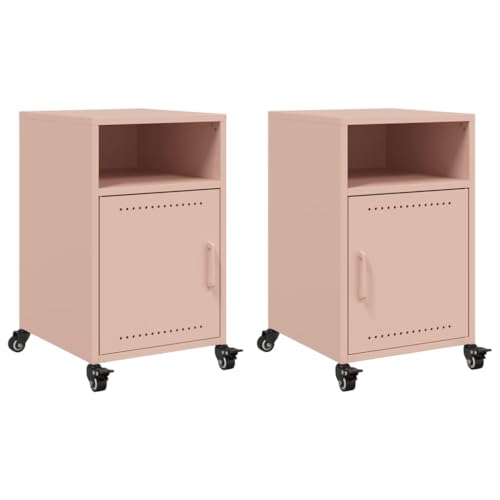 HETFTJN Beistellschrank Couchtisch Beistelltisch Couch Sideboard Wohnzimmer - Nachttische 2 STK. Rosa 36x39x59 cm Stahl für Balkon Schlafzimmer Wohnzimmer Jugendzimmer von HETFTJN