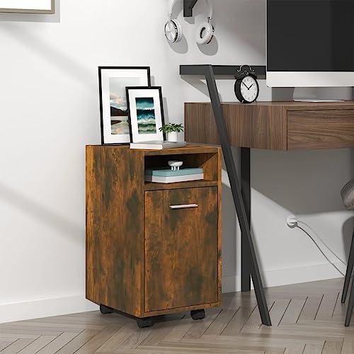 HETFTJN Beistellschrank Räuchereiche 33x38x60 cm Mobiler Schrank mit Rollen und Stauraum für Getränke Zeitschriften Deko für Wohnzimmer Flur und Schlafzimmer von HETFTJN