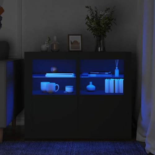 HETFTJN Beistellschrank Schwarz mit RGB LED Beleuchtung Holzwerkstoff und Glas 41 x 37 x 67 cm Moderner Stauraum Organizer für Wohnzimmer und Flur HETFTJN Beistellschrank Schwarz mit RGB LED Beleuchtung Holzwerkstoff und Glas 41 x 37 x 67 cm Moderner Stauraum Organizer für Wohnzimmer und Flur von HETFTJN