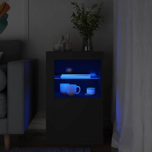 HETFTJN Beistellschrank mit RGB LED Beleuchtung Moderner Wohnzimmerschrank aus Holzwerkstoff mit Glasablage 41x37x67 cm Stauraum Organizer für Wohnzimmer Schlafzimmer und Flur von HETFTJN