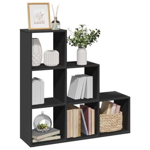 HETFTJN Bücherregal 3 Etagen Schwarz 99x29x99 cm Raumteiler mit 6 Fächern aus Holzwerkstoff Stilvoll & Stabil für Wohnzimmer Büro und Schlafzimmer von HETFTJN