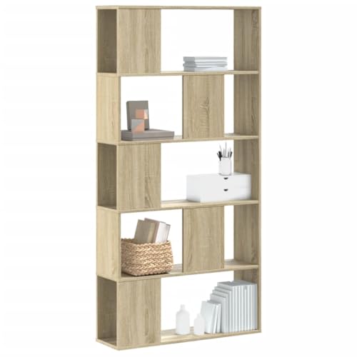 HETFTJN Bücherregal 5 Böden Sonoma Eiche Holzwerkstoff 80,5x23,5x162,5 cm Stauraum Schrank für Wohnzimmer Büro Deko von HETFTJN