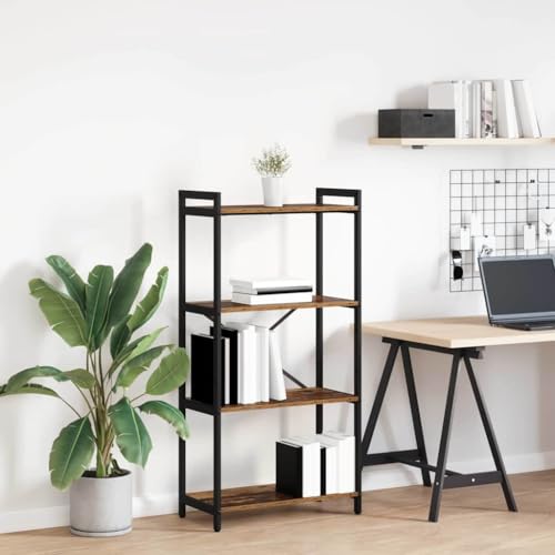 HETFTJN Bücherregal Altholz 60x30x118 cm aus Holz und Stahl mit Industriellem Design Offenes Regalbrett für Wohnzimmer und Arbeitszimmer von HETFTJN