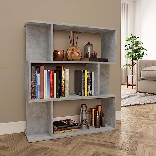 HETFTJN Bücherregal Betongrau 80x24x96 cm aus Holzwerkstoff mit 9 Fächern Elegantes Design Robust und Langlebig als Raumteiler für Wohnzimmer Flur und mehr von HETFTJN