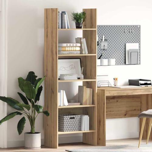 HETFTJN Bücherregal Eiche 60x35x180 cm Modernes Schrank Regal aus Holzwerkstoff mit Stauraum für Wohnzimmer Büro und Flur von HETFTJN