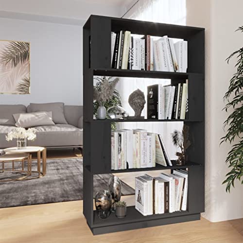 HETFTJN Bücherregal Grau 80x25x132 cm Massivholz Kiefer Raumteiler Schrank mit Stauraum für Wohnzimmer Flur und mehr von HETFTJN