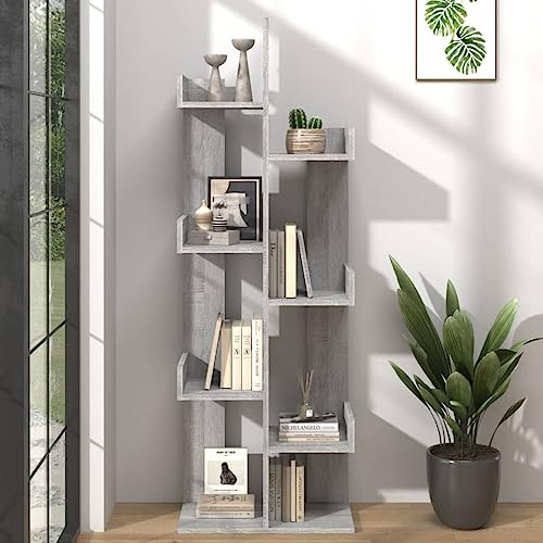HETFTJN Bücherregal Grau Sonoma 48 x 25,5 x 140 cm Baumdesign Holzwerkstoff mit Wandhalterung Stauraum für Bücher und Deko Wohnzimmer HETFTJN Bücherregal Grau Sonoma 48 x 25,5 x 140 cm Baumdesign Holzwerkstoff mit Wandhalterung Stauraum für Bücher und Deko Wohnzimmer von HETFTJN