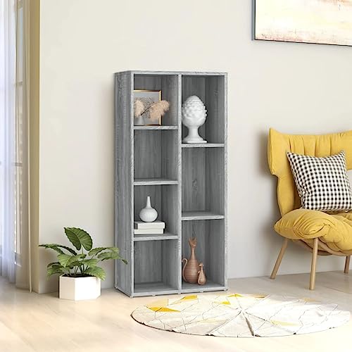 HETFTJN Bücherregal Grau Sonoma 50x25x106 cm aus Holzwerkstoff mit 7 Fächern Elegantes Design & Starker Stauraum für Wohnzimmer Büro und Flur HETFTJN Bücherregal Grau Sonoma 50x25x106 cm aus Holzwerkstoff mit 7 Fächern Elegantes Design & Starker Stauraum für Wohnzimmer Büro und Flur von HETFTJN