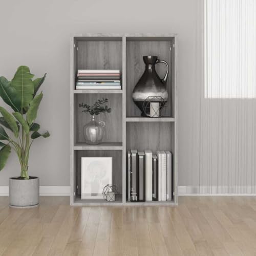 HETFTJN Bücherregal Grau Sonoma 50x25x80 cm Holzwerkstoff mit 5 Fächern Modernes Design Stabiles Sideboard für Wohnzimmer Büro HETFTJN Bücherregal Grau Sonoma 50x25x80 cm Holzwerkstoff mit 5 Fächern Modernes Design Stabiles Sideboard für Wohnzimmer Büro von HETFTJN