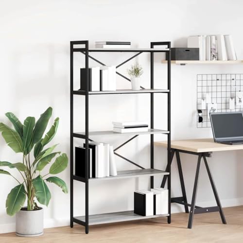 HETFTJN Bücherregal Grau Sonoma 80x30x153 cm Holzwerkstoff mit Industriellem Design und Verstellbaren Füßen für Wohnzimmer und Arbeitszimmer von HETFTJN