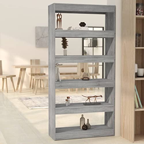 HETFTJN Bücherregal Grau Sonoma 80x30x166 cm aus Holzwerkstoff Elegantes Design mit Robustem Stauraum als Raumteiler für Wohnzimmer Flur von HETFTJN