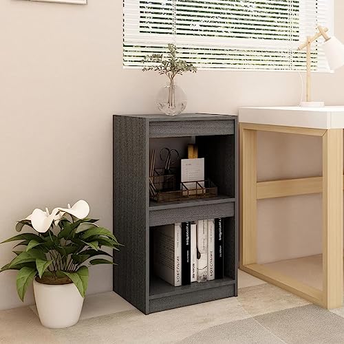 HETFTJN Bücherregal Grau aus Massivholz Kiefer 40x30x71.5 cm Schmales Hochregal mit Wandhalterung für Bücher und Deko im Wohnzimmer von HETFTJN