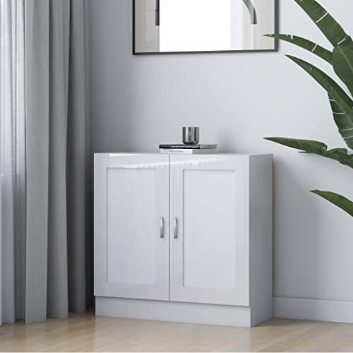 HETFTJN Bücherregal Hochglanz Weiß 82,5 x 30,5 x 80 cm Schmaler Schrank aus Holzwerkstoff mit 2 Türen Elegantes Design für Wohnzimmer und Büro von HETFTJN