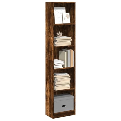 HETFTJN Bücherregal Räuchereiche 40x24x176 cm Holzwerkstoff Schmaler Hochschrank mit Offenen Fächern für Wohnzimmer Schlafzimmer und Büro von HETFTJN