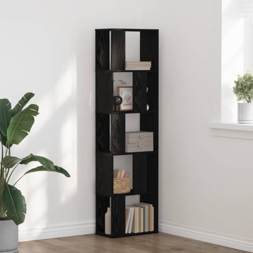 HETFTJN Bücherregal Schwarz Eiche Modernes Design 5 Böden Holzwerkstoff 45 x 23,5 x 162,5 cm Schmaler Hochschrank für Wohnzimmer Büro und Leseecke von HETFTJN
