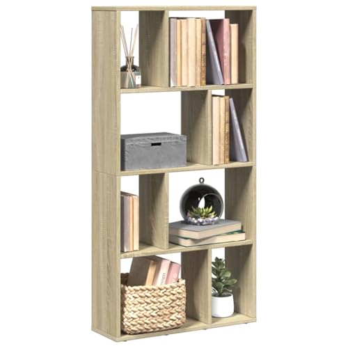 HETFTJN Bücherregal Sonoma Eiche 60x20x120 cm Holzwerkstoff Modernes Geometrisches Design mit 8 Fächern Stauraum für Wohnzimmer Büro und Schlafzimmer von HETFTJN