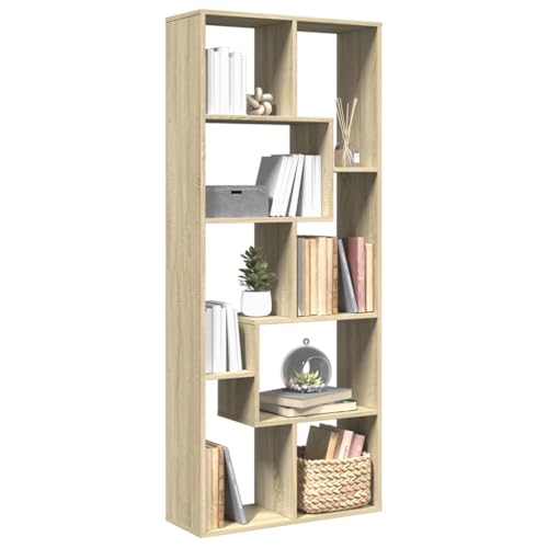 HETFTJN Bücherregal Sonoma Eiche Holzwerkstoff 67 x 25 x 161,5 cm mit 8 Fächern Modernes Raumteiler Design Stilvoll und Robust für Wohnzimmer Büro und Schlafzimmer von HETFTJN
