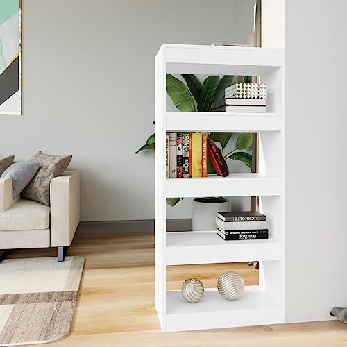 HETFTJN Bücherregal Weiß 60x 30 x 135 cm Holzwerkstoff Modernes Design Robust und Stabil als Raumteiler für Flur und Wohnzimmer von HETFTJN