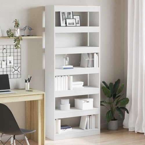 HETFTJN Bücherregal Weiß 80x30x198 cm Schmaler Hochschrank aus Holzwerkstoff mit 6 Fächern Modernes Design Stabile Aufbewahrung für Wohnzimmer Büro HETFTJN Bücherregal Weiß 80x30x198 cm Schmaler Hochschrank aus Holzwerkstoff mit 6 Fächern Modernes Design Stabile Aufbewahrung für Wohnzimmer Büro von HETFTJN