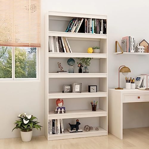 HETFTJN Bücherregal Weiß aus Massivholz 100x30x200 cm Schmaler Raumteiler mit Stauraum für Wohnzimmer und Büro von HETFTJN
