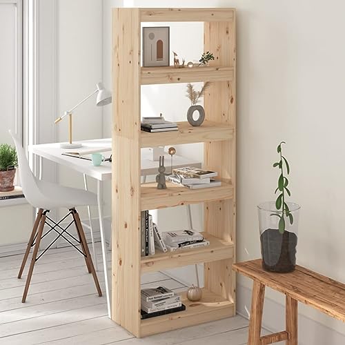 HETFTJN Bücherregal aus Kiefern Massivholz 60x30x167,5 cm Schmaler Raumteiler mit 5 Fächern für Wohnzimmer Flur und Schlafzimmer von HETFTJN