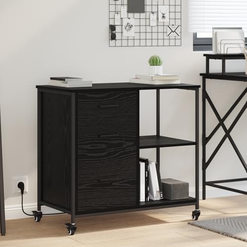 HETFTJN Büroschrank mit Ladestation 76 x 41 x 72 cm Moderner Aufbewahrungsschrank aus Holzwerkstoff in Schwarze Eiche für Home Office und Geschäftsräume von HETFTJN