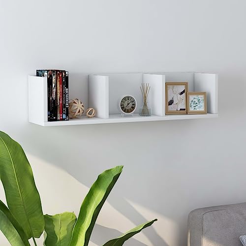 HETFTJN CD Wandregal Weiß 75x 18 x 18 cm Holzwerkstoff mit 3 Fächern für CDs DVDs und Zubehör Robustes Wandboard zur Aufbewahrung im Wohnzimmer von HETFTJN