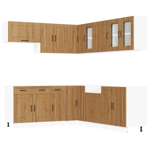 HETFTJN Cabinet Apothekerschrank Küche Küchenschränke Vorratsschrank - 11-TLG. Küchenschrank-Set Kalmar Artisan-Eiche Holzwerkstoff für Wohnzimmer Badezimmer Küche Esszimmer von HETFTJN