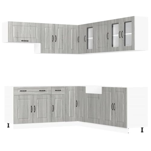 HETFTJN Cabinet Apothekerschrank Küche Küchenschränke Vorratsschrank - 11-TLG. Küchenschrank-Set Kalmar Grau Sonoma Holzwerkstoff für Wohnzimmer Badezimmer Küche Esszimmer von HETFTJN