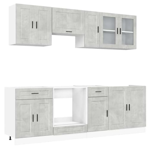 HETFTJN Cabinet Küchenschrank Vitrinenschrank Küchenvitrine - 8-TLG. Küchenschrank-Set Kalmar Betongrau Holzwerkstoff für Esszimmer Badezimmer Küche Wohnzimmer von HETFTJN