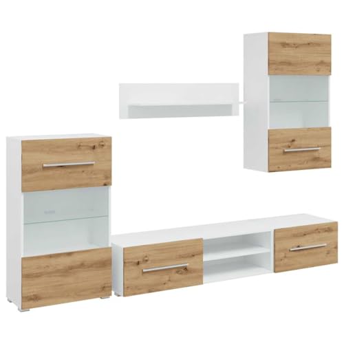 HETFTJN Cabinet Tv Board Tv Ständer Wohnzimmer Möbel - 5-TLG. Wohnwand mit LED-Beleuchtung Artisan-Eiche Holzwerkstoff für Badezimmer Wohnzimmer Flur Schlafzimmer von HETFTJN