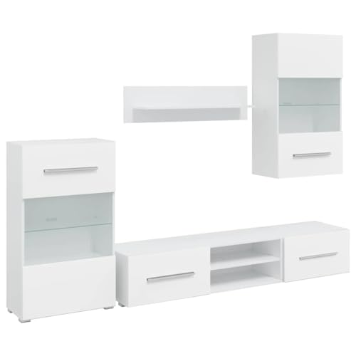 HETFTJN Cabinet Tv Board Tv Ständer Wohnzimmer Möbel - 5-TLG. Wohnwand mit LED-Beleuchtung Mattweiß Holzwerkstoff für Badezimmer Wohnzimmer Flur Schlafzimmer von HETFTJN
