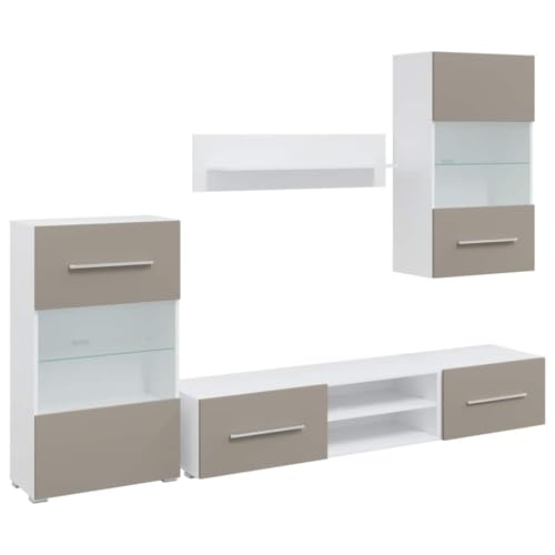 HETFTJN Cabinet Tv Board Tv Ständer Wohnzimmer Möbel - 5-TLG. Wohnwand mit LED-Beleuchtung Steingrau Holzwerkstoff für Badezimmer Wohnzimmer Flur Schlafzimmer von HETFTJN