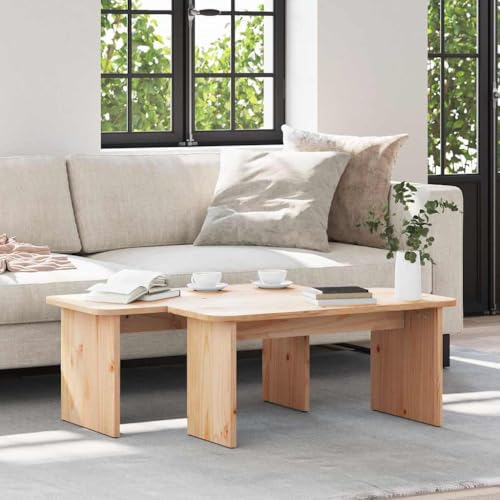 HETFTJN Couchtisch 2er Set Massivkiefer Natur 100 x 69 x 35.5 cm Rustikaler Wohnzimmertisch mit minimalistischem Design für gemütliche Atmosphäre von HETFTJN