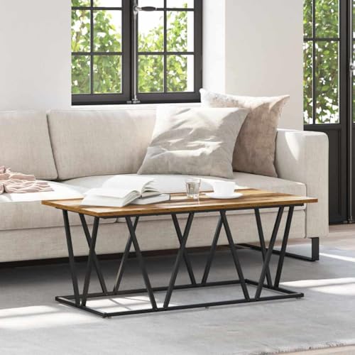 HETFTJN Couchtisch Altholz 100x50x40 cm Massivholz & Metall Vintage Industriedesign Robuster Wohnzimmertisch mit verwitterter Oberfläche von HETFTJN