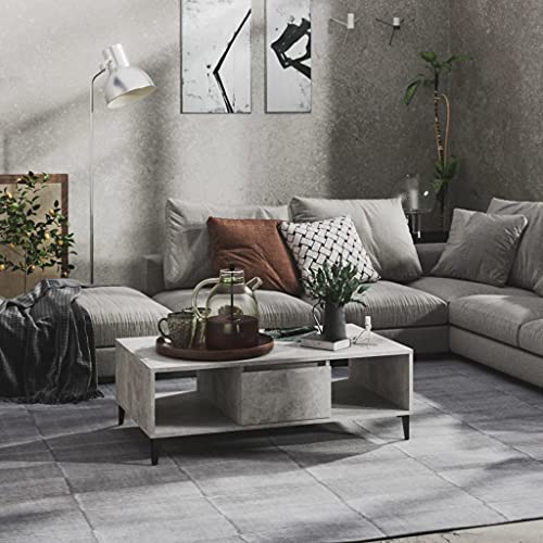 HETFTJN Couchtisch Betongrau 103,5x60x35 cm Holzwerkstoff & Metall - Industrieller Charme mit Stauraum, Stabiler Tisch für Wohnzimmer, Couch & Flur von HETFTJN