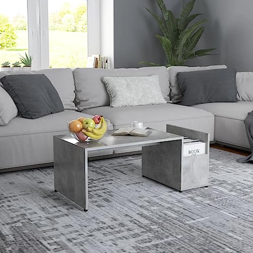 HETFTJN Couchtisch Betongrau 90x45x35 cm Holzwerkstoff mit Seitenfach - Moderner Beistelltisch für Wohnzimmer, Couch & Flur von HETFTJN