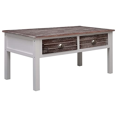 HETFTJN Couchtisch Braun 100 x 50 x 45 cm aus Paulownia- und Pappelholz mit 2 Schubladen - Stilvoller Wohnzimmertisch für Sofa und Moderne Einrichtung von HETFTJN