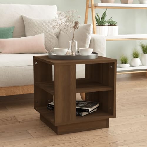 HETFTJN Couchtisch Braun Eichen-Optik 40x40x43 cm Modernes Design mit 2 Ablagen, Robuster Holzwerkstoff, Stauraum für Wohnzimmer, Schlafzimmer oder Flur von HETFTJN